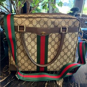 Vintage GUCCI web monogram laptop / tote / briefcase  travel crossbody bag purse
